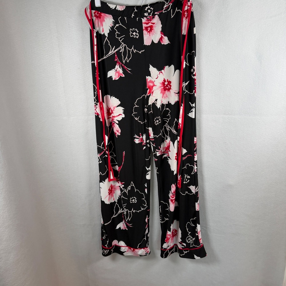Monteau Los‎ Angeles Pants Womens Large Black Pink Floral Wide Leg Lounge